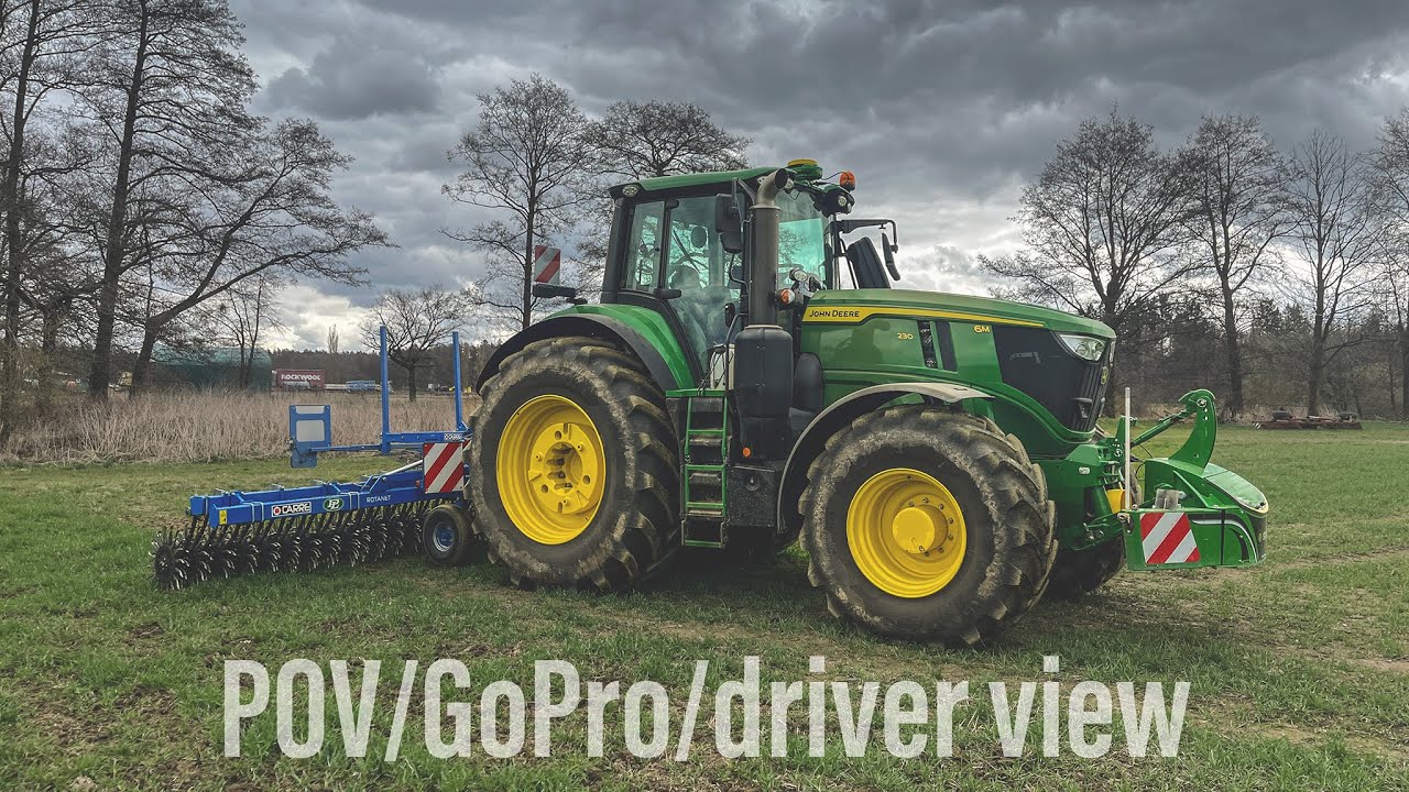 POV/GoPro/driver view - testování rotační plečky Carre Rotanet 6m s John Deere 6M 230