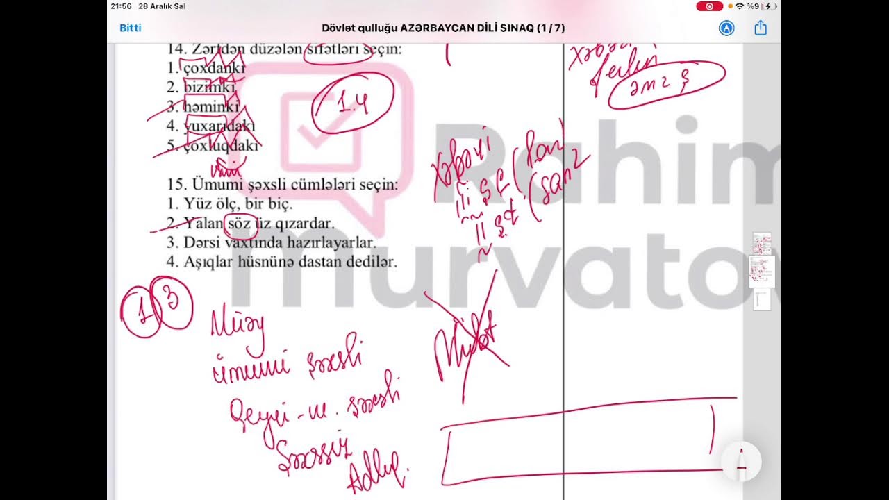 Dövlət qulluğu - Qəbul sualları. Azərbaycan dili. Sınaq izahı
