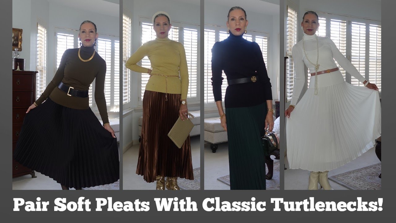 Style Your Turtlenecks With Soft Pleated Skirts!