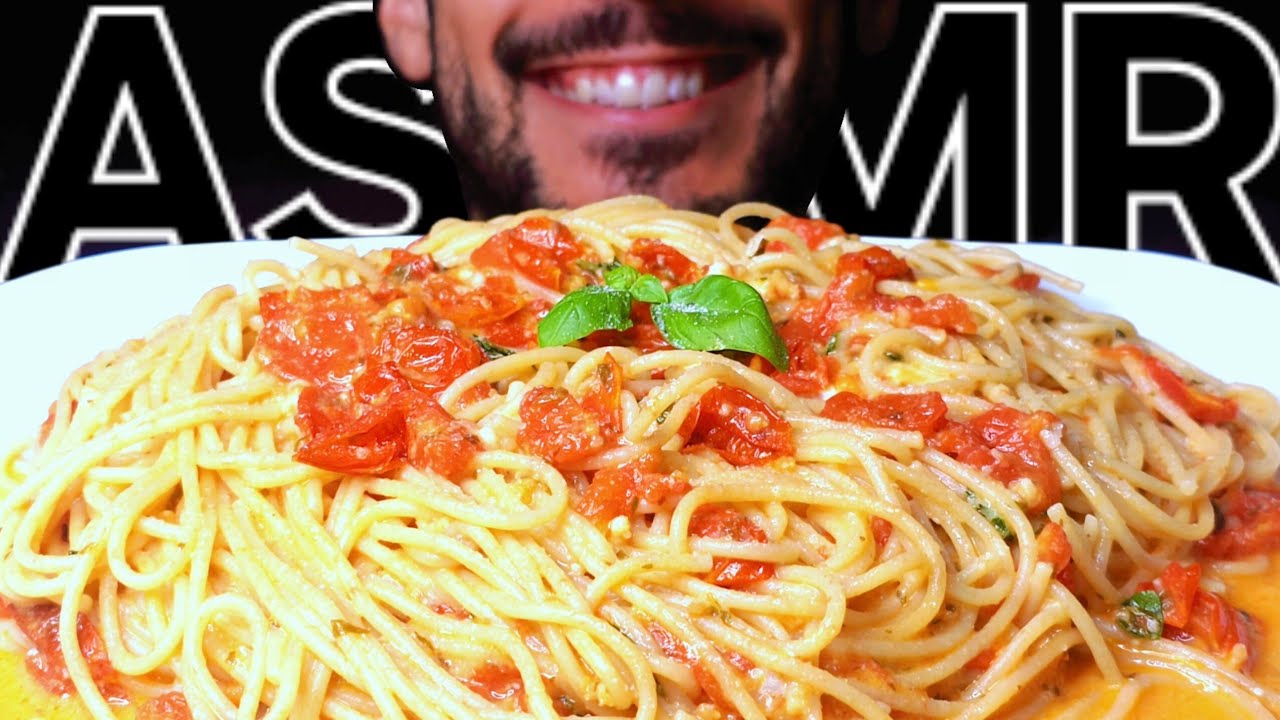 ASMR SPAGHETTI GARLIC BURRATA PASTA (EATING SOUNDS) NO TALKING MUKBANG