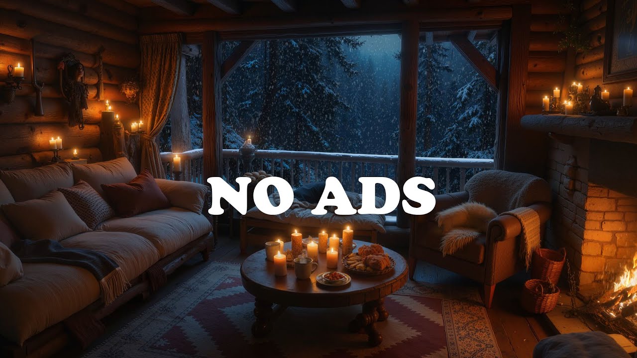 NO ADS - Winter Storm Nights ❄️ Peaceful Fireplace Ambience for Restful Sleep & Relaxation 🔥