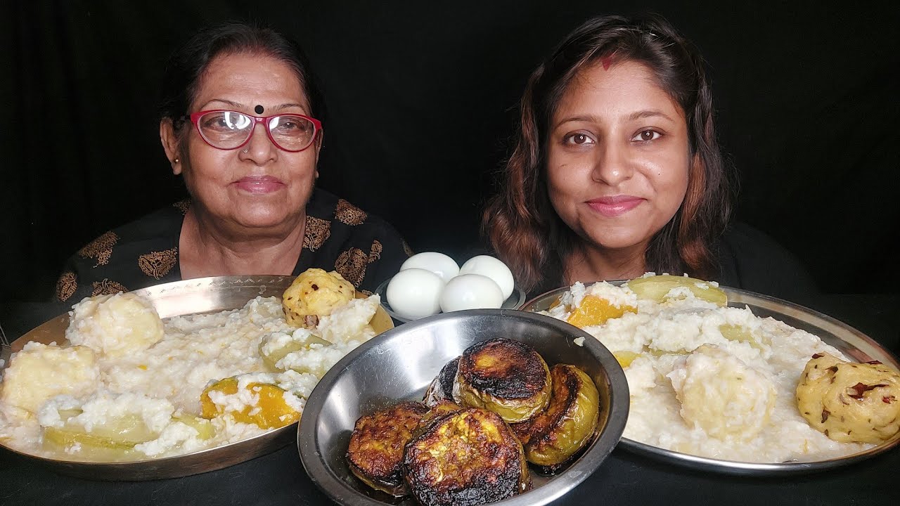 Eating Show - Fena Vaat, Boiled Eggs, Begun Bhaja, Aloo Makha| Mukbang |ASMR | Bigbites