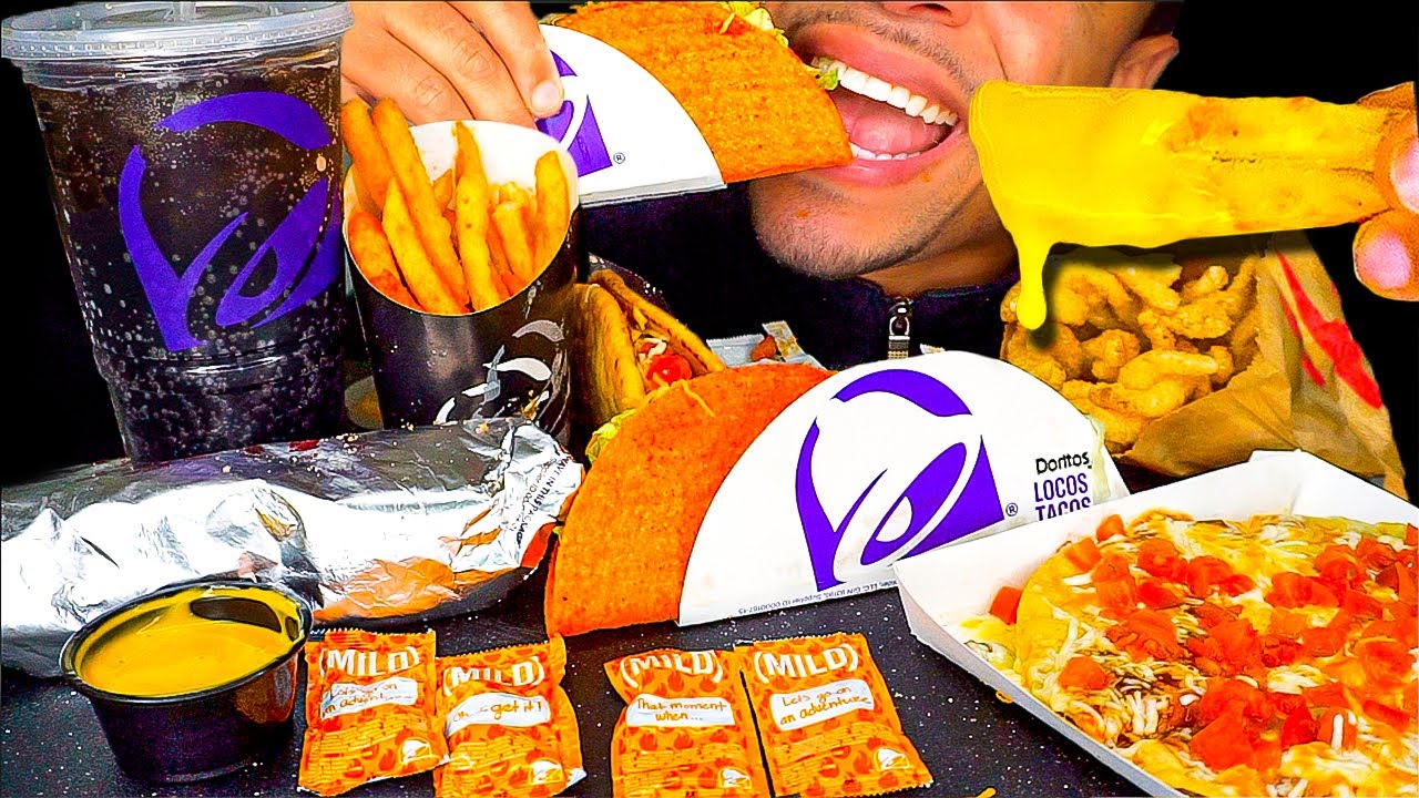 ASMR Taco Bell Nacho Cheesy Fries Cinnamon Twist Mukbang Fast Food *Savage Eating* No Talking Jerry