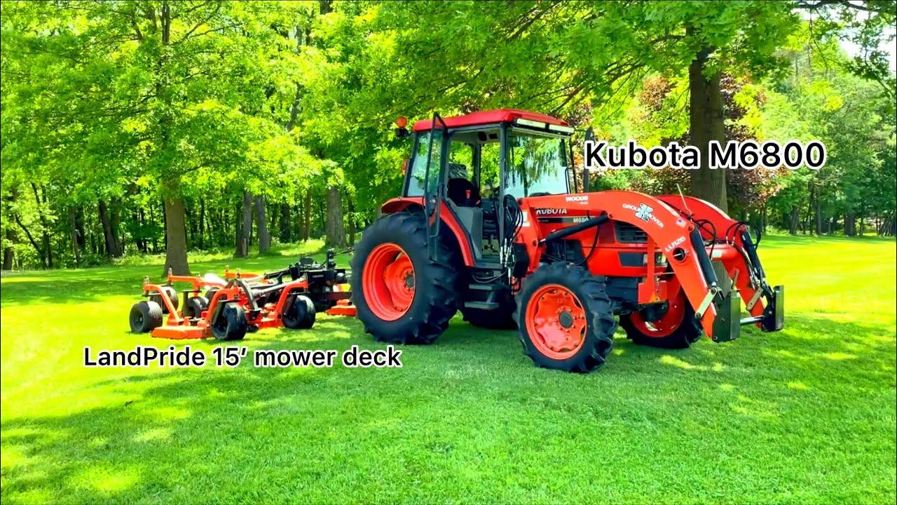 Property tour, Mowing with the Kubota M6800/Mower deck clean up