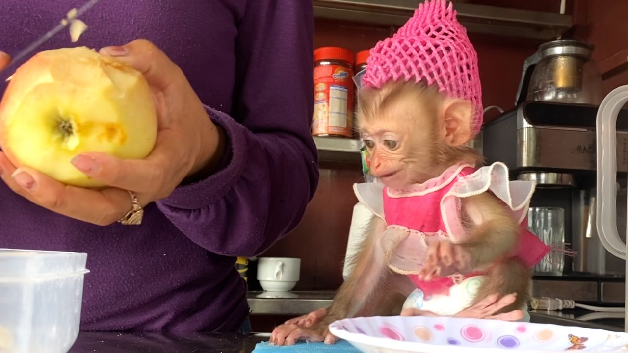 So Fun!! The Little Princess LIORA is smiling when she sees her mom peeling an apple for her