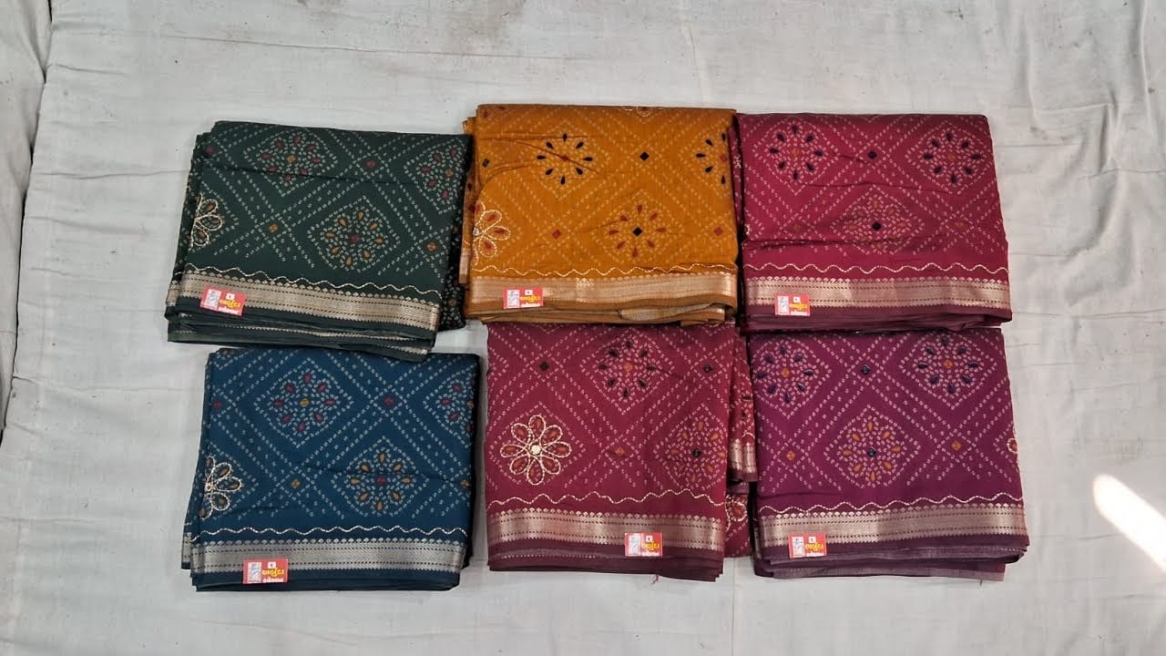 New Bandhani pattern saree with cotton and mirror work 🥰🥻|| ☎️:93137 90392 #arbuda_collection 