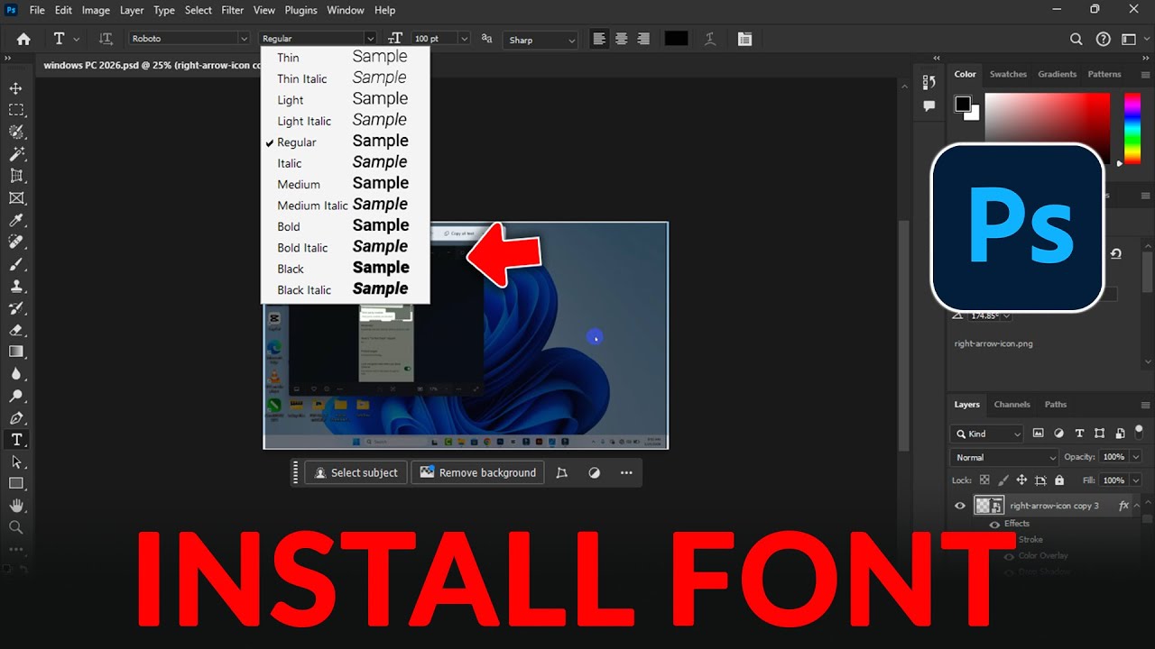 Как установить пользовательские шрифты в Photoshop 2025