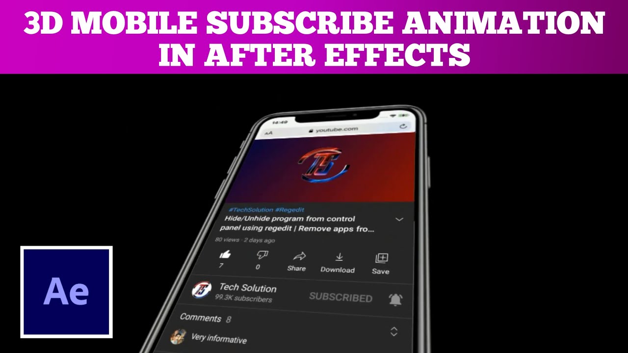 3D subscribe animation in after effects || After Effects - 3D Mobile Subscribe Animation