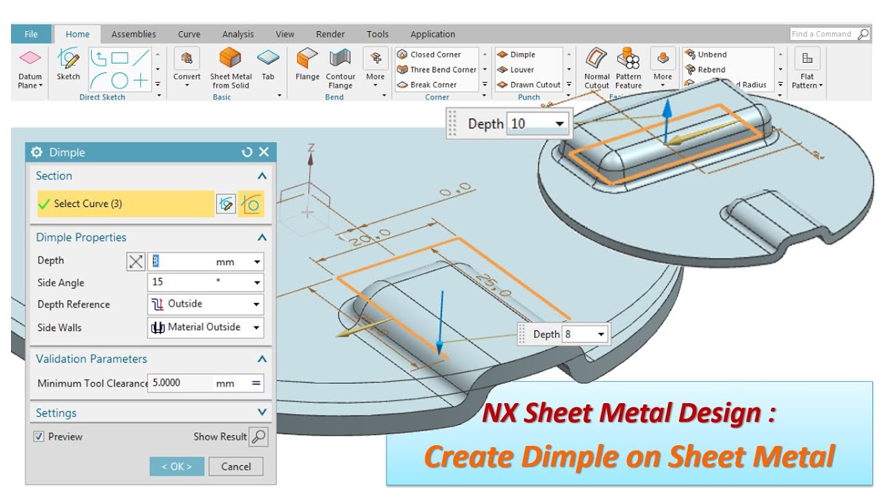 NX Sheet Metal Design : Create Dimple on Sheet Metal