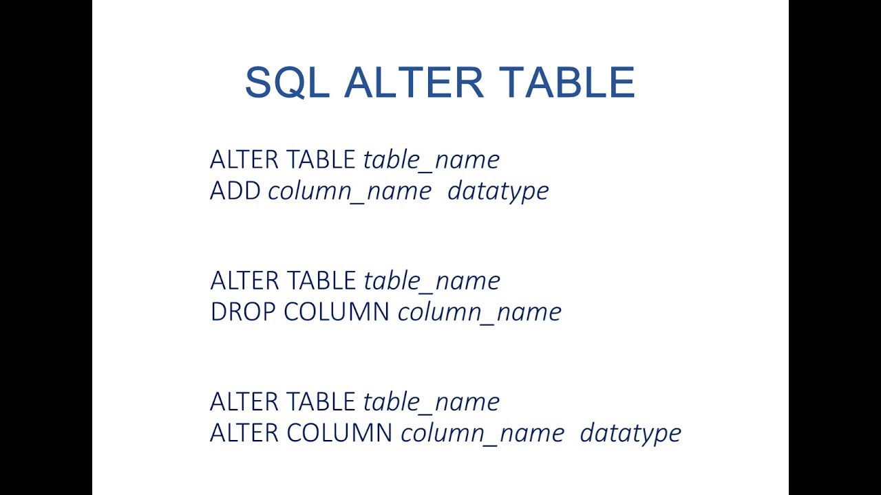 Оператор SQL Alter Table