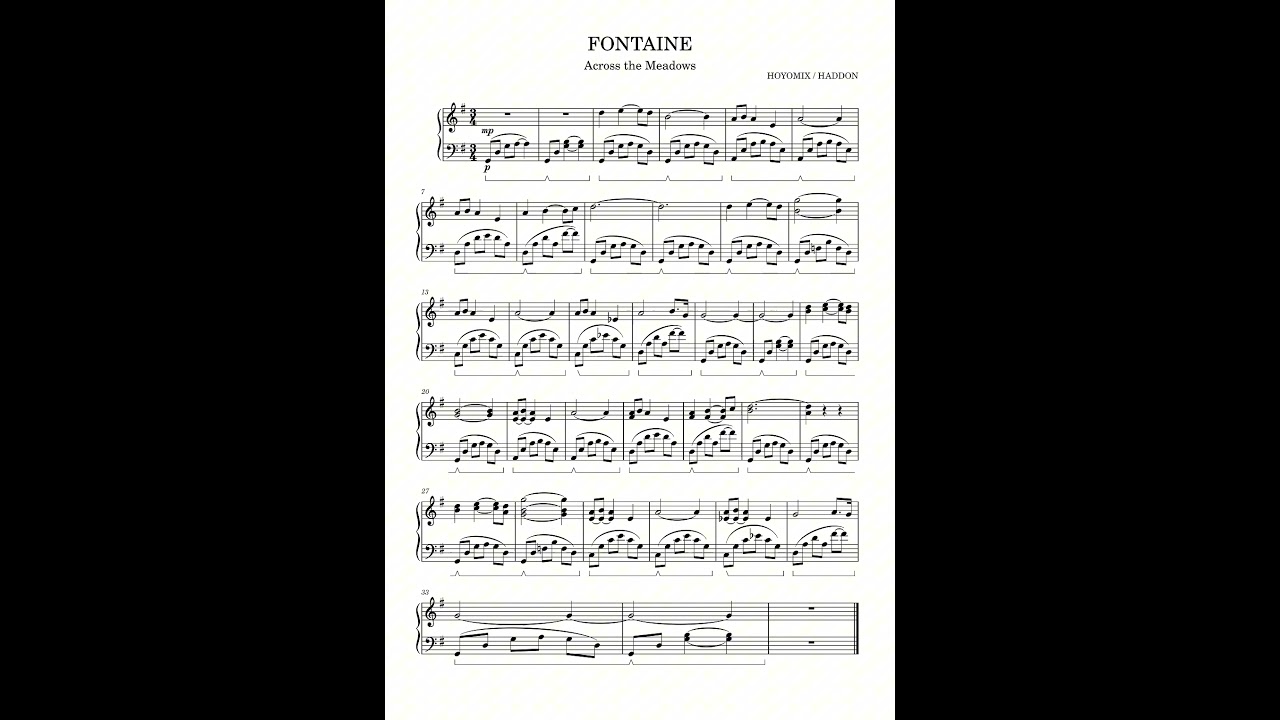 Fontaine Theme - Across the Meadows - 악보 - music sheets