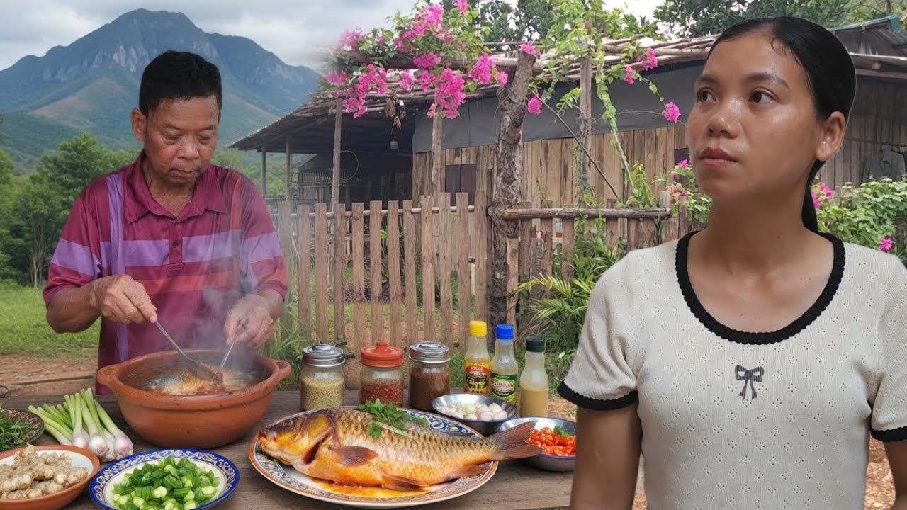 Father cooks fish in the kitchen, Duyen quietly feels simple happiness