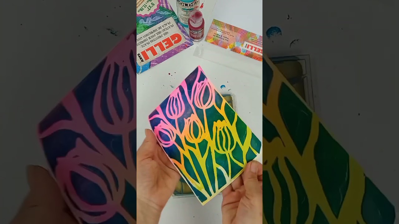 Today&rsquo;s prompt: DROP-SHADOW!🌷#abcprintingchallenge #gelliarts #shorts #dropshadow #gelprinting