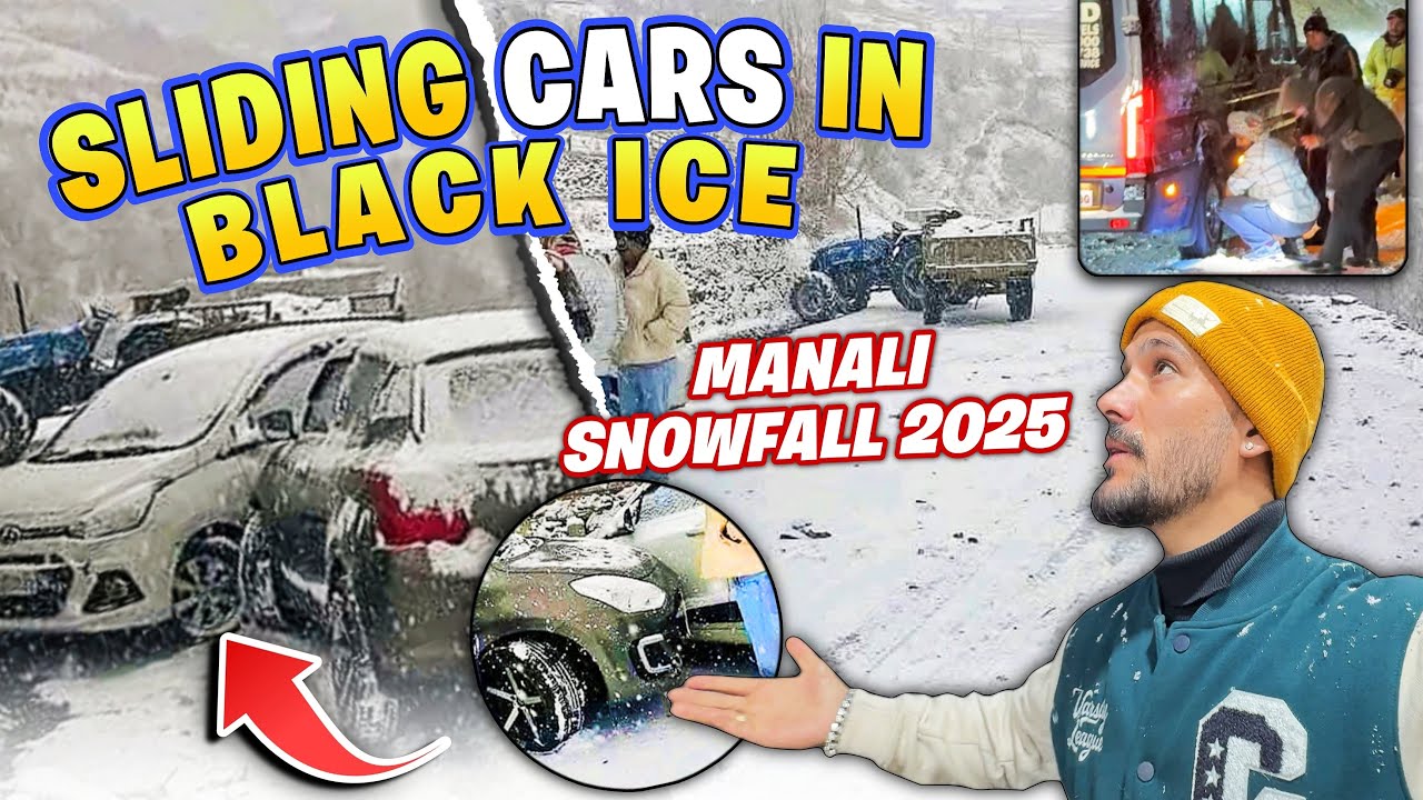 Sliding cars in Black ice 🥶| Snowfall in Manali 2025 ❄️| Snowfall ma itne Logo ko rescue kiya😰