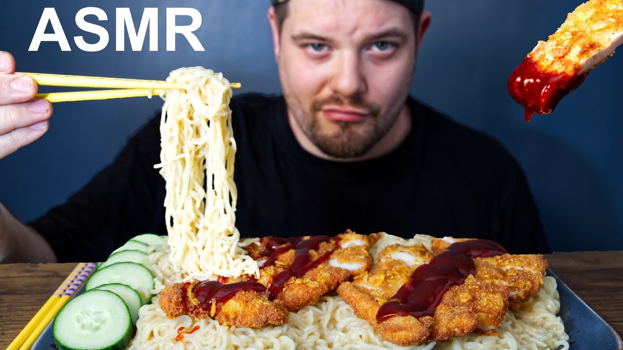 ASMR CHICKEN KATSU & CHEESY NISSIN DAMAE RAMEN | Dave Kay ASMR