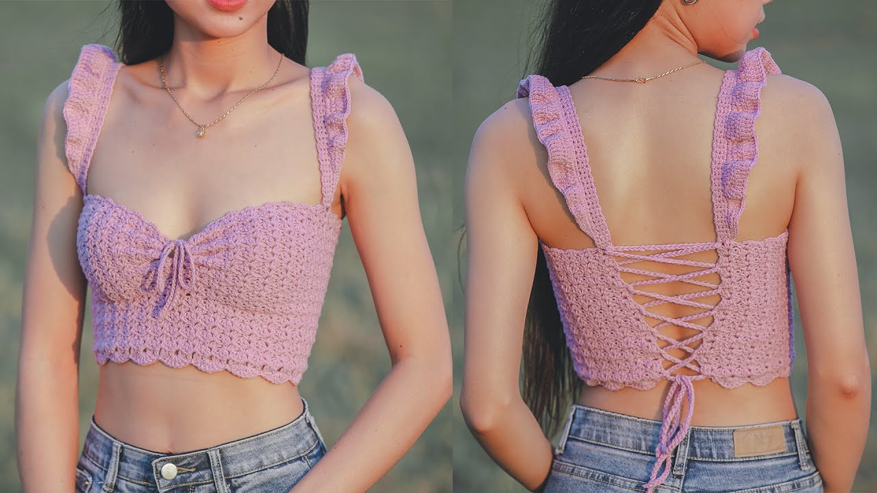 Crochet Ruffle Crop Top Tutorial | Crochet Ruffle Sleeves | Chenda DIY