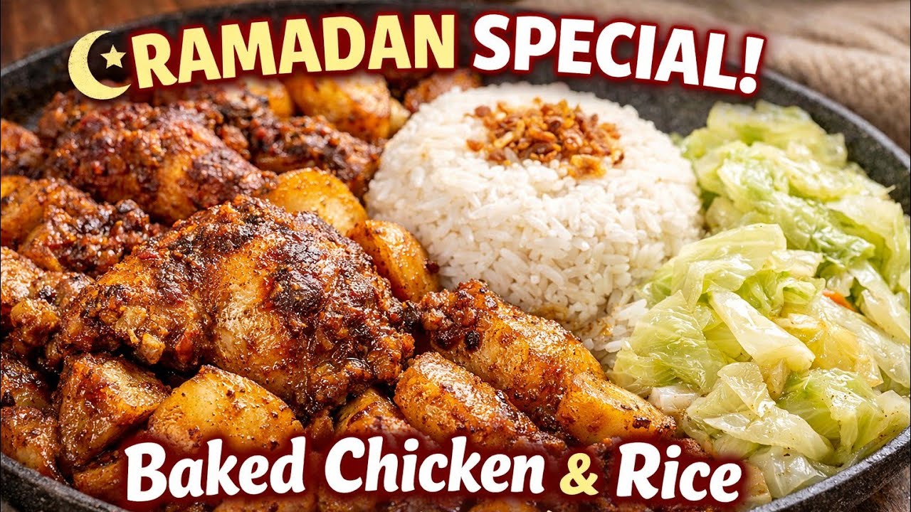 Delicious Iftar Meal | Baked Chicken, White Rice & Steamed Cabbage