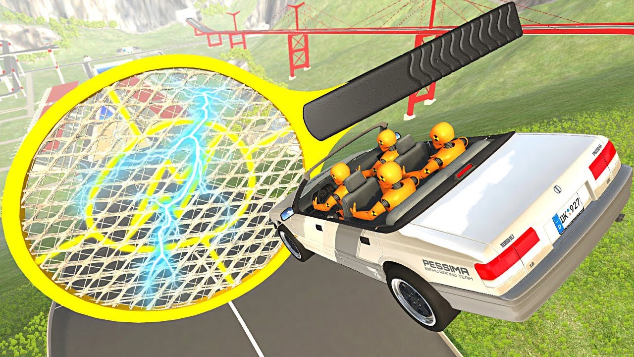 BeamNG.drive - Автомобили, прыгающие через гигантскую электрическую мушку