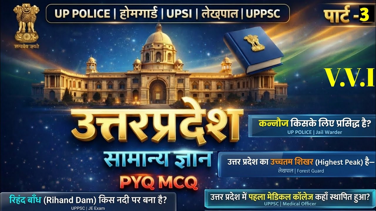 उत्तर प्रदेश सामान्य ज्ञान PYQ MCQ 🔥 | VVI Questions | UP Police | Lekhpal | UPSI | UPPSC