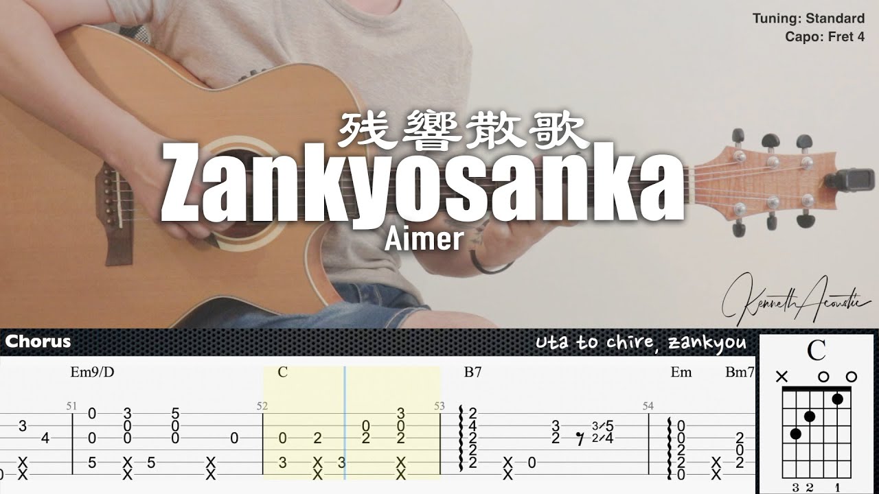 (FREE TAB) Zankyosanka 残響散歌 - Aimer | Fingerstyle Guitar | TAB + Chords + Lyrics