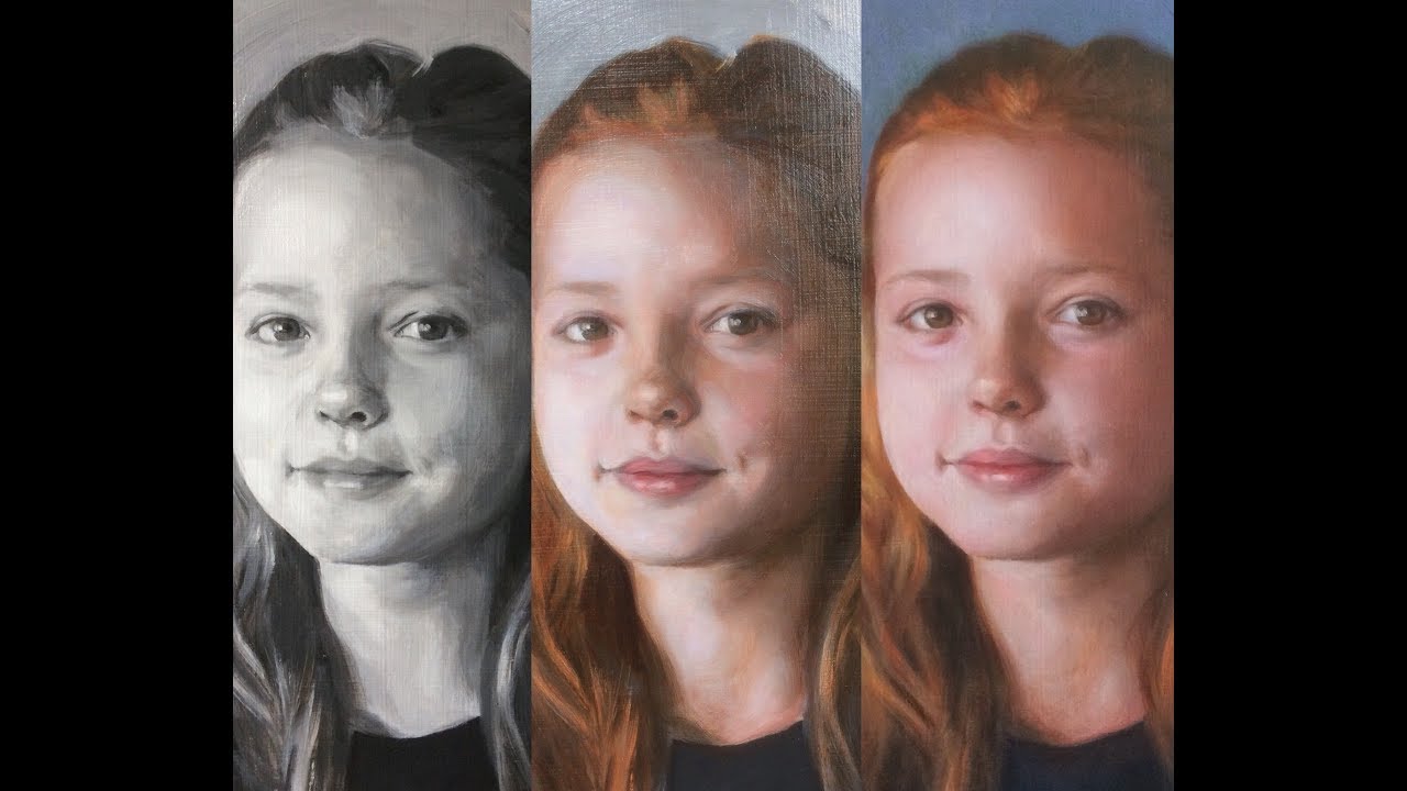 3 of 3, portrait painting tutorial, glazing, grisaille technique, real time