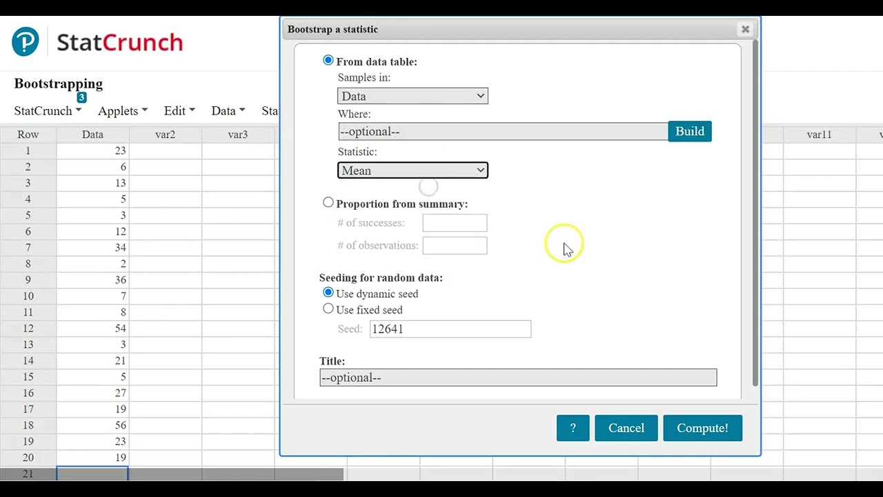 StatCrunch: Bootstrapping