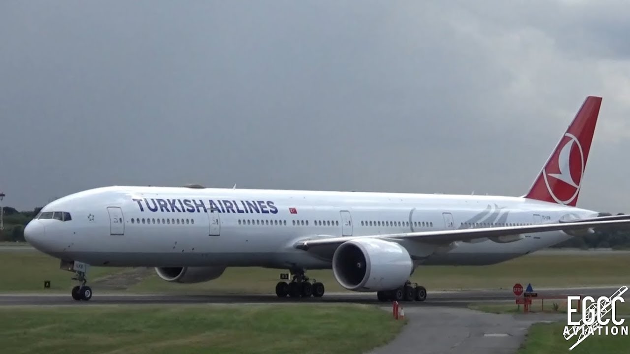Turkish Airlines 777-300 Landing and Take Off at Manchester Airport
