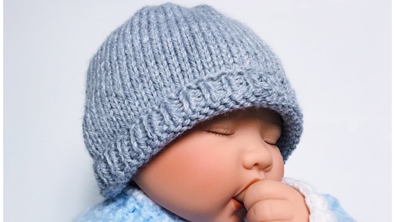 Gorrito tejido con dos agujas para niños y niñas 0-6M, Como tejer paso a paso, Crochet for Baby