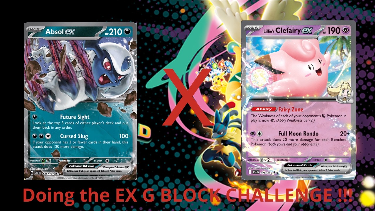 Doing the ex G BLOCK CHALLENGE !!! (Absol ex VS Lillie's Clefairy ex) Pokémon TCG Live