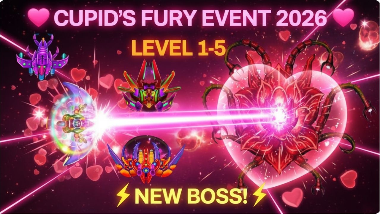 Cupids Fury Event 2026 Level 1-5 | New Boss | Galaxy Attack Alien Shooter (Full Fight)