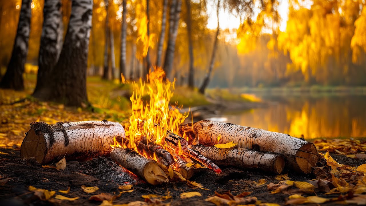 The Most Relaxing Campfire Ambience Ever 🔥🍂 Autumn Forest, River Sounds & Cozy Peaceful Atmosphere
