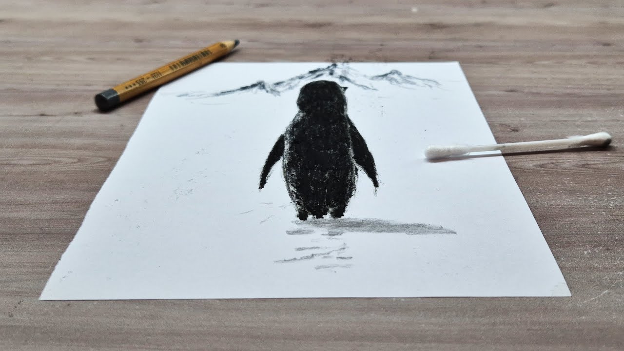 3d drawing easy nihilist penguin on paper