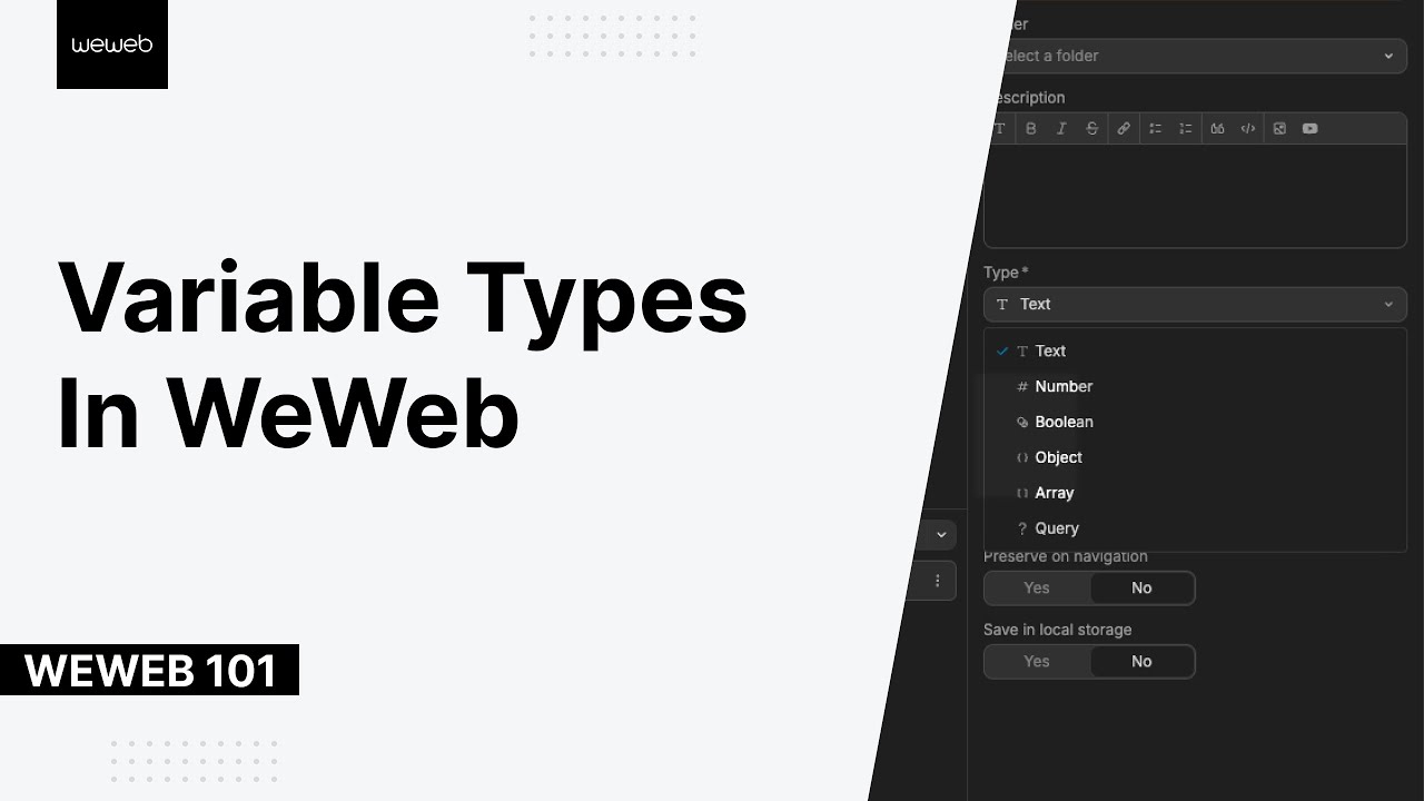 WeWeb 101 — Типы переменных в WeWeb