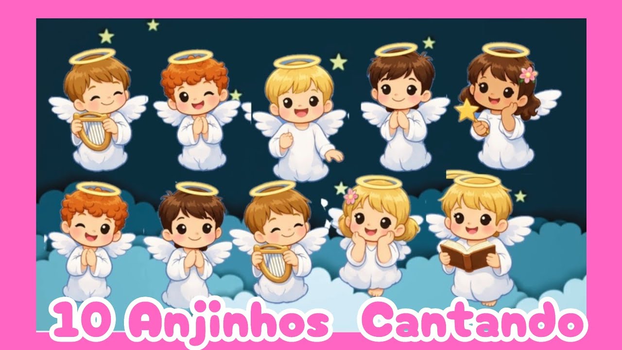 10 Anjinhos cantando. Nascimento de Jesus. Música Gospel Infantil de Natal. 