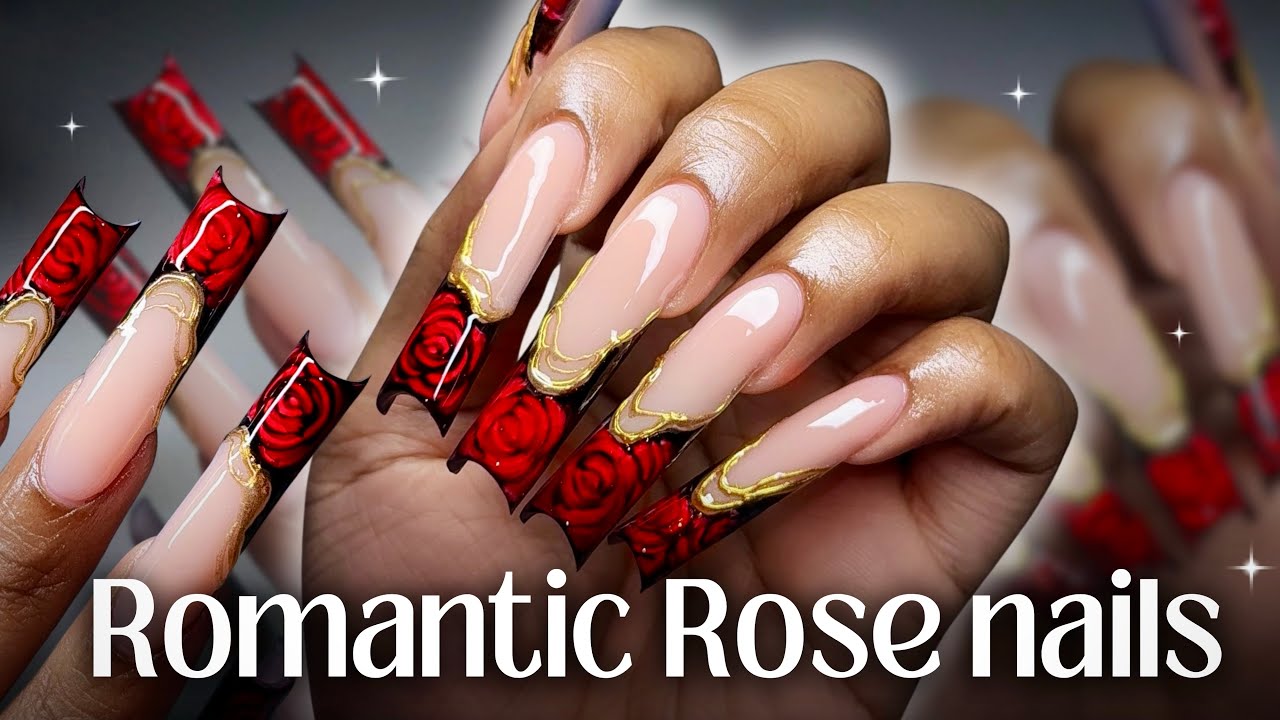 ✨🌹 Romantic Rose tips ♡ polygel nails | Valentine’s day nail art