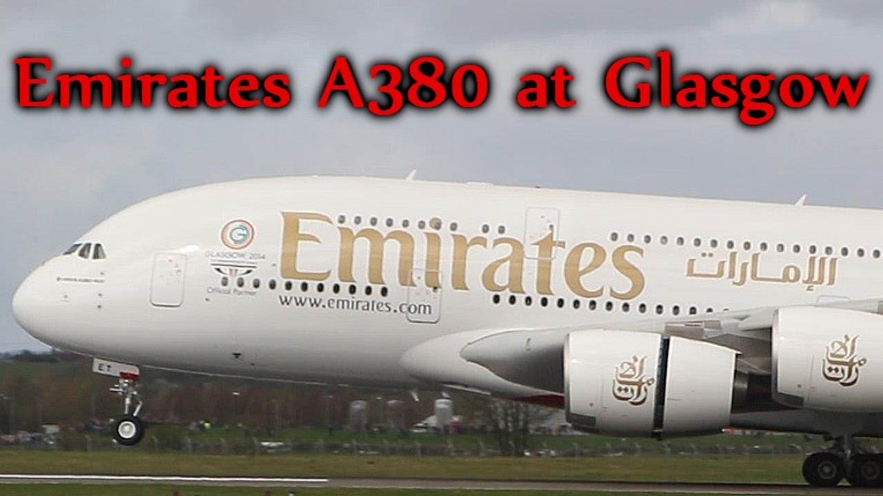FIRST EVER! Emirates A380 SuperJumbo Go-around, Landing & Takeoff at Glasgow Airport FULL HD