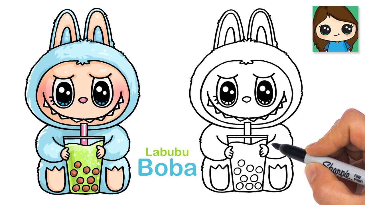 How to Draw Labubu Drinking Boba 🧋The Monsters