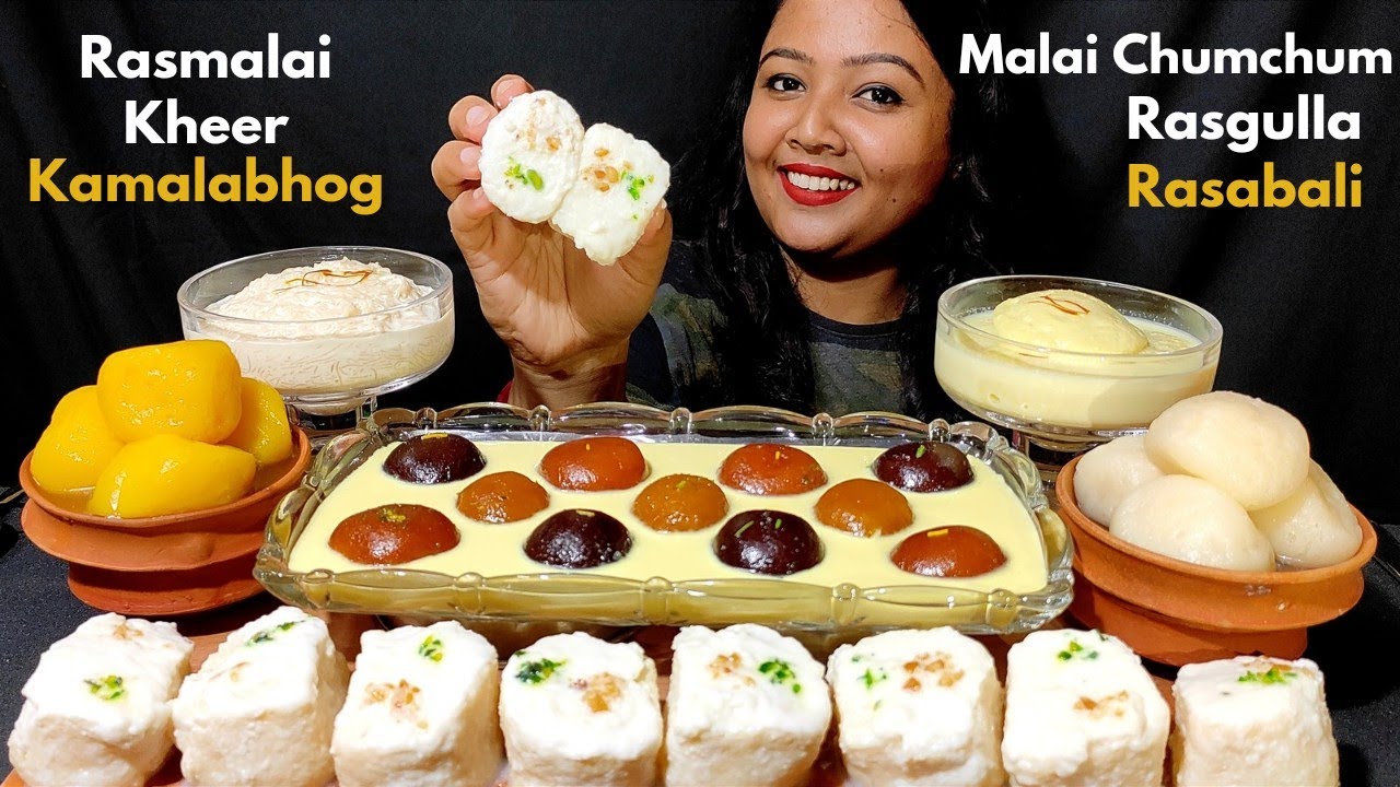 Eating 🥰 Rasmalai, Malai Chumchum, Kheer, Rasabali, Rasgulla, Kamlabhog | Mukbang Sweets ASMR