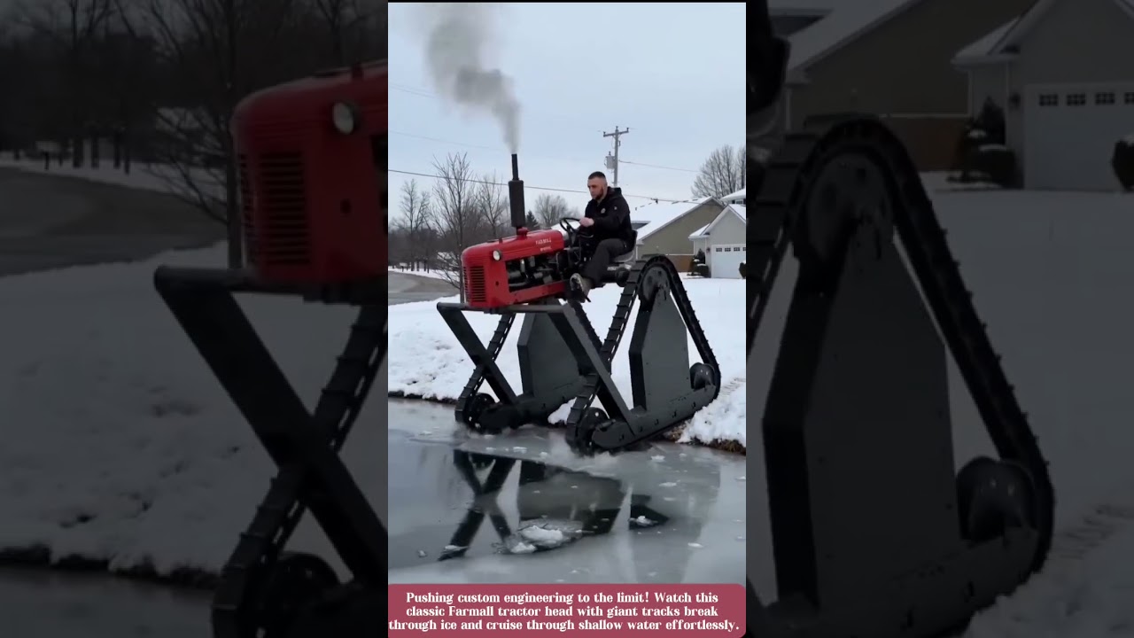 Crazy DIY Tracked Farmall Tractor Drives Over Frozen Pond