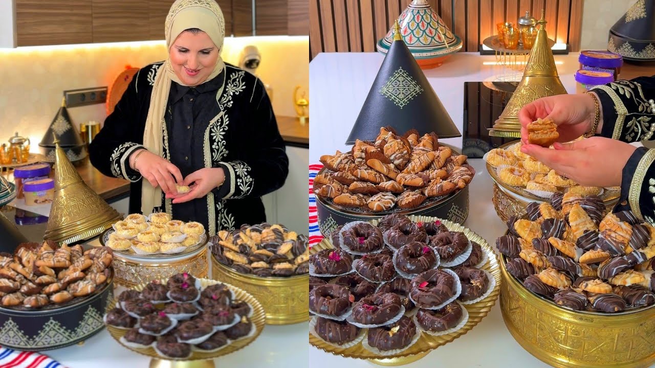 للعيد وجديهم مرة وحدة وتهناي بعجينة وحدة اربع اشكال حلويات رائعة في الشكل والمذاق /حلويات العيد 