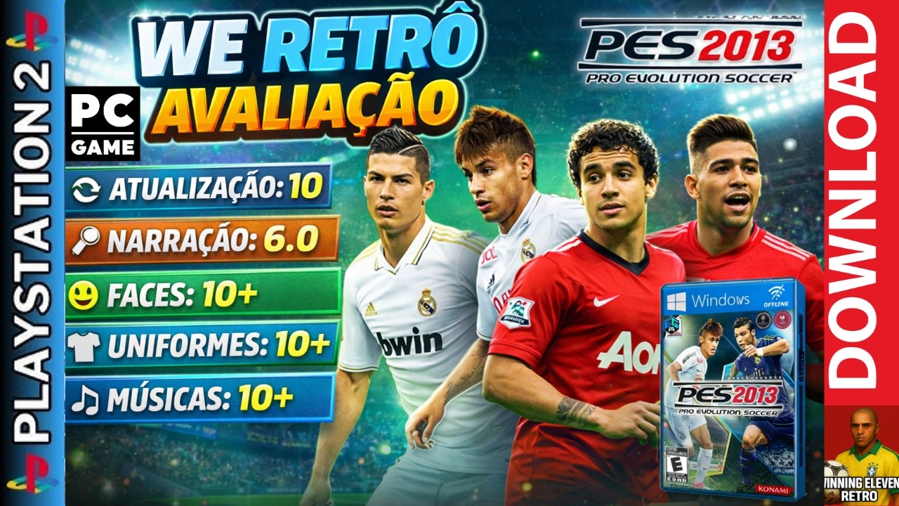 ⚽ PRO EVOLUTION SOCCER 2013 PC 🔥 DOWNLOAD COMPLETO 2GB | PES 2013 LEVE + CLÁSSICO ⚽