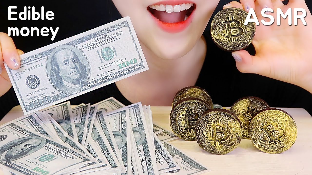 EDIBLE MONEY ASMR EDIBLE BITCOIN ASMR CHOCOLATE EATING ASMR WAFER PAPER ASMR