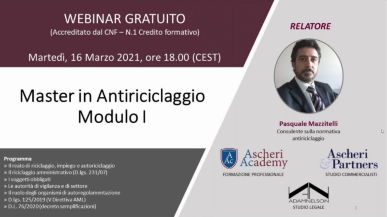 Master in Antiriciclaggio - Modulo I