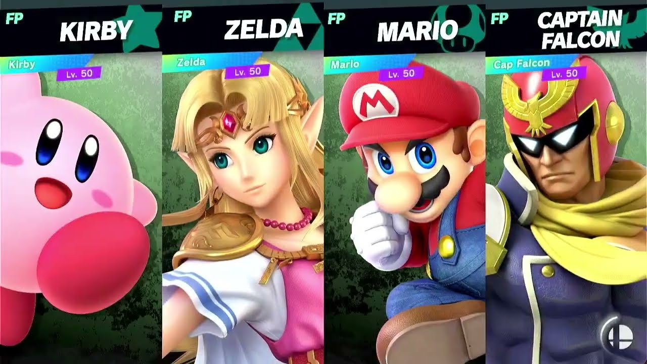 Super Smash Bros Ultimate Amiibo Fights Request Kirby vs Zelda vs Mario vs Captain Falcon