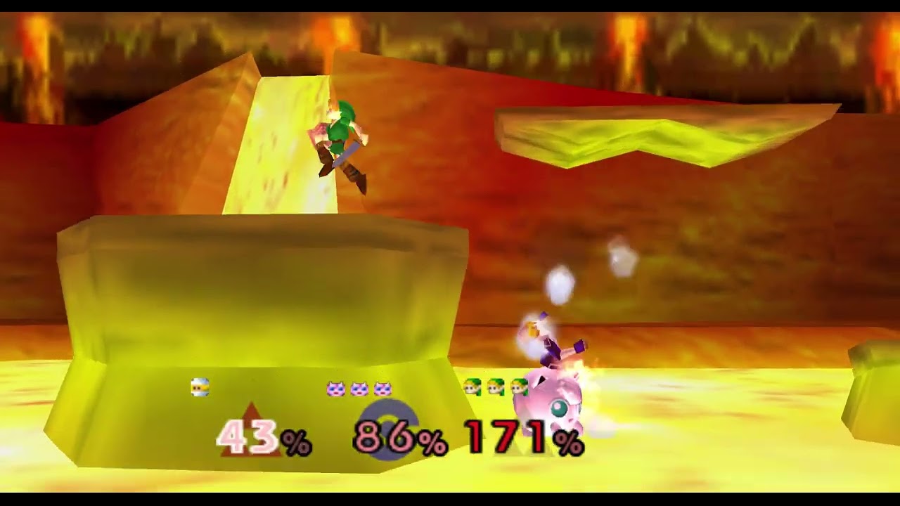 Super Smash Bros 1 Wave 1.5 - Young Link vs Jigglypuff vs Sheik no TAS