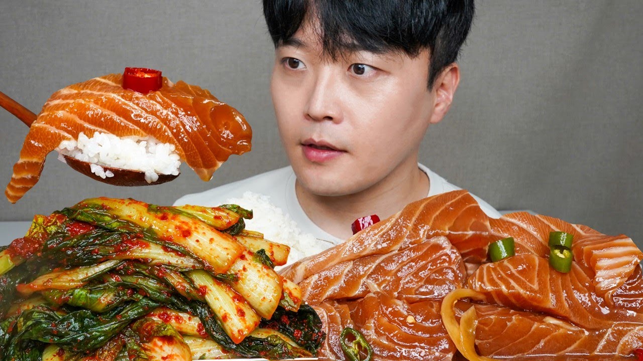 와차밥🍚 연어깍두기 말고 쫄깃한 연어장 시원한 얼갈이김치 먹는 영상 Salmon & Kimchi ASMR MUKBANG REAL SOUND EATING SHOW