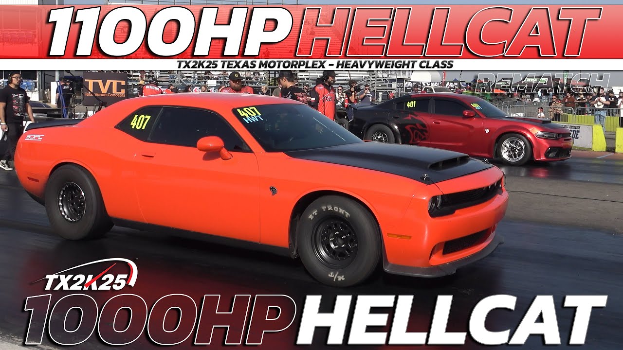 1100hp Hellcat Charger vs 1000hp Hellcat Challenger Rematch Drag Racing @ TX2K25 Texas Motorplex