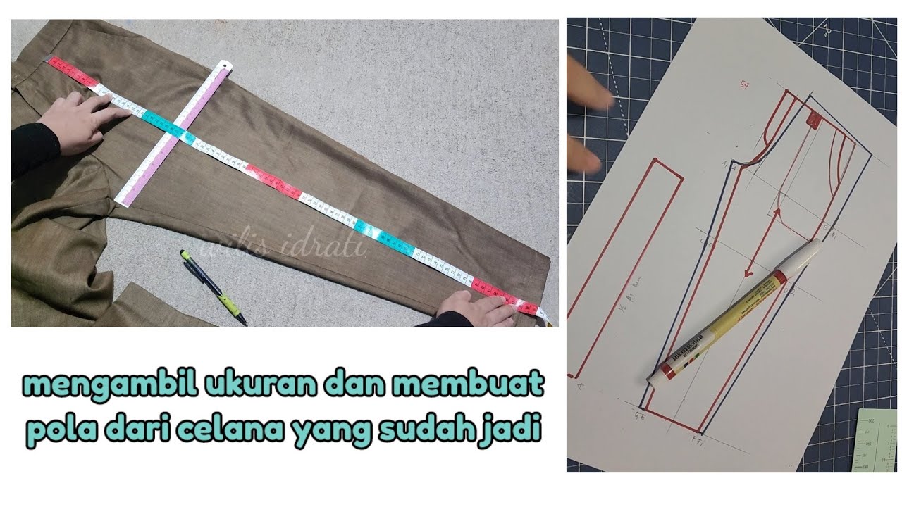 mengambil ukuran dan membuat pola dari celana yang sudah jadi