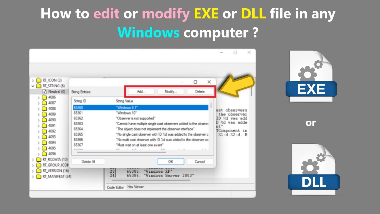 How to edit or modify EXE or DLL file in any Windows computer ?