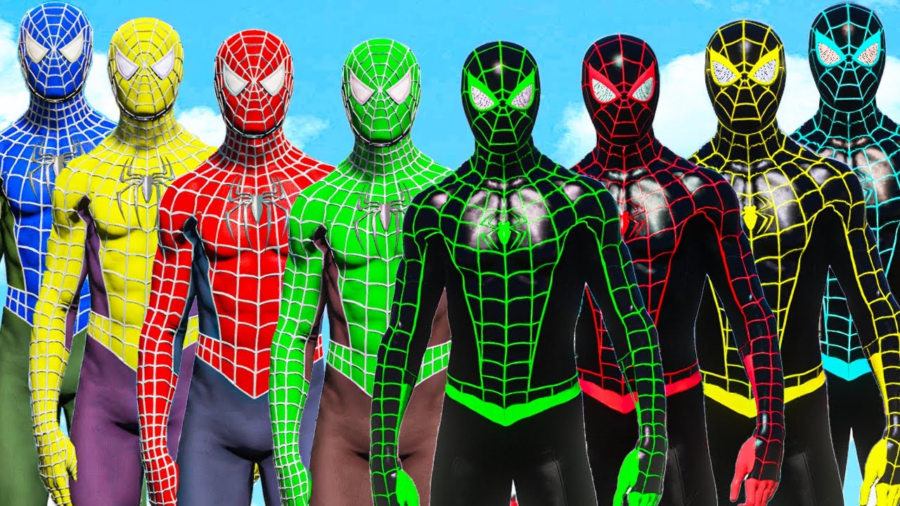 Spider-Man vs Spiderman | Green Spider-Man vs Blue Spider-Man vs Yellow Spider-Man